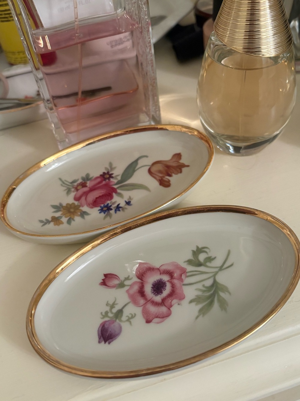 Danmark Porcelain trinket dish pair, hand painted flowers 🌹 on both.